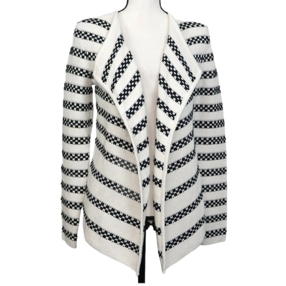 Talbots Draped Cardigan Sweater Open front Textured White and Black Waterfall - Picture 1 of 9
